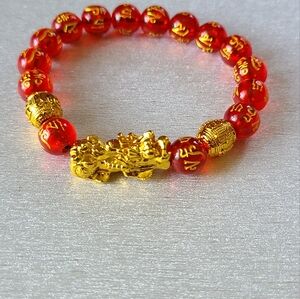 Red and Gold Pixiu Charm Bracelet